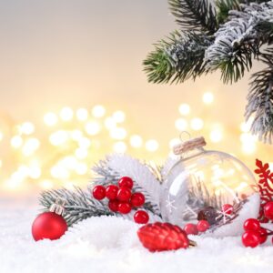 Christmas ornaments on the snow